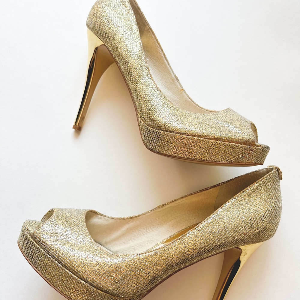 Michael Kors York Open Toe Pumps Gold Glitter